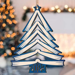 Book Names Christmas Tree 2023 - Personalized Wooden Ornament