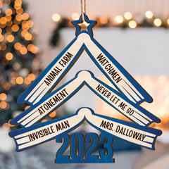 Book Names Christmas Tree 2023 - Personalized Wooden Ornament
