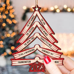 Book Names Christmas Tree 2023 - Personalized Wooden Ornament