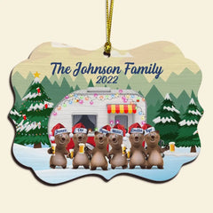 Camping Bear Family Medallion Wood Ornament Gift