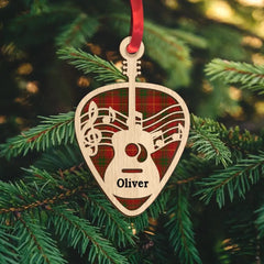 Guitar Pick Personalized Wood Ornament, Christmas Gift For Guitar Lovers