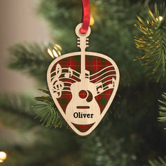 Guitar Pick Personalized Wood Ornament, Christmas Gift For Guitar Lovers