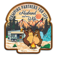 Camping Partner For Life Husband And Wife Personalized Camping Couple Layered Wood Sign Stand