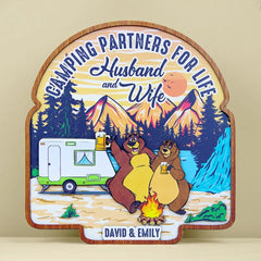Camping Partner For Life Husband And Wife Personalized Camping Couple Layered Wood Sign Stand