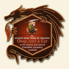 Beyond Here There Be Dragons - Consider Yourself Warned, Personalized Wood Sign For Dnd Enthusiasts And Cat Lovers