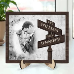 Couple - Custom Photo First Anniversary - Personalized 2-Layered Wooden Plaque With Stand