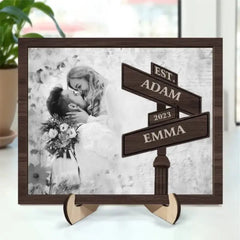 Couple - Custom Photo First Anniversary - Personalized 2-Layered Wooden Plaque With Stand