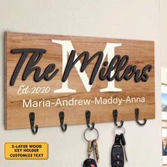My Beloved Family - Personalized Key Hanger, Key Holder, 2-Layer Wood Key Hanger - Gift For Couple, Husband Wife, Anniversary, Engagement, Wedding, Marriage Gift