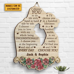 I'd Choose You In A Hundred Lifetimes - Gift For Couples, Husband Wife, Personalized Shaped Wood Sign