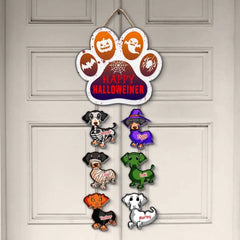 Custom Halloween Dachshund Wood Sign, Happy Halloweiner