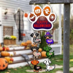 Custom Halloween Dachshund Wood Sign, Happy Halloweiner