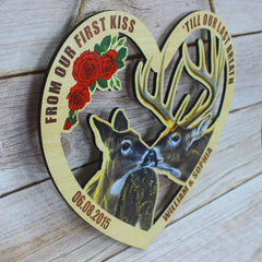 Deer Hunting Couple, First Kiss Last Breath, Personalized Wood Sign - Anniversary Gift For Hunter
