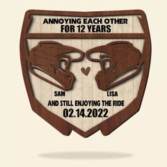 Motocross Helmet Couple Wood Art - Annoying Each Other For 12 Years And Still Enjoying The Ride