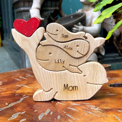 Personalized Whale Family Wooden Art Puzzle,TT, Gift For Family